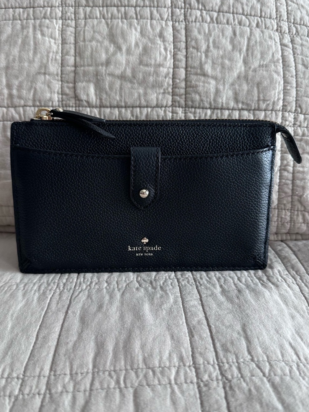 kate spade Black Pebbled Leather Zip & Snap Wallet Crossbody Bag